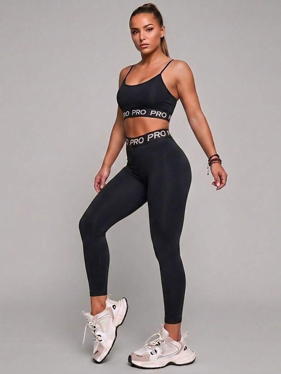 Conjunto Fitness Feminino com Cropped e Legging Zero Transparência