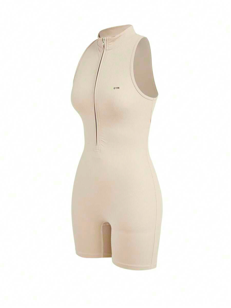 Macacão Fitness Feminino com Zíper Frontal e Sem Mangas