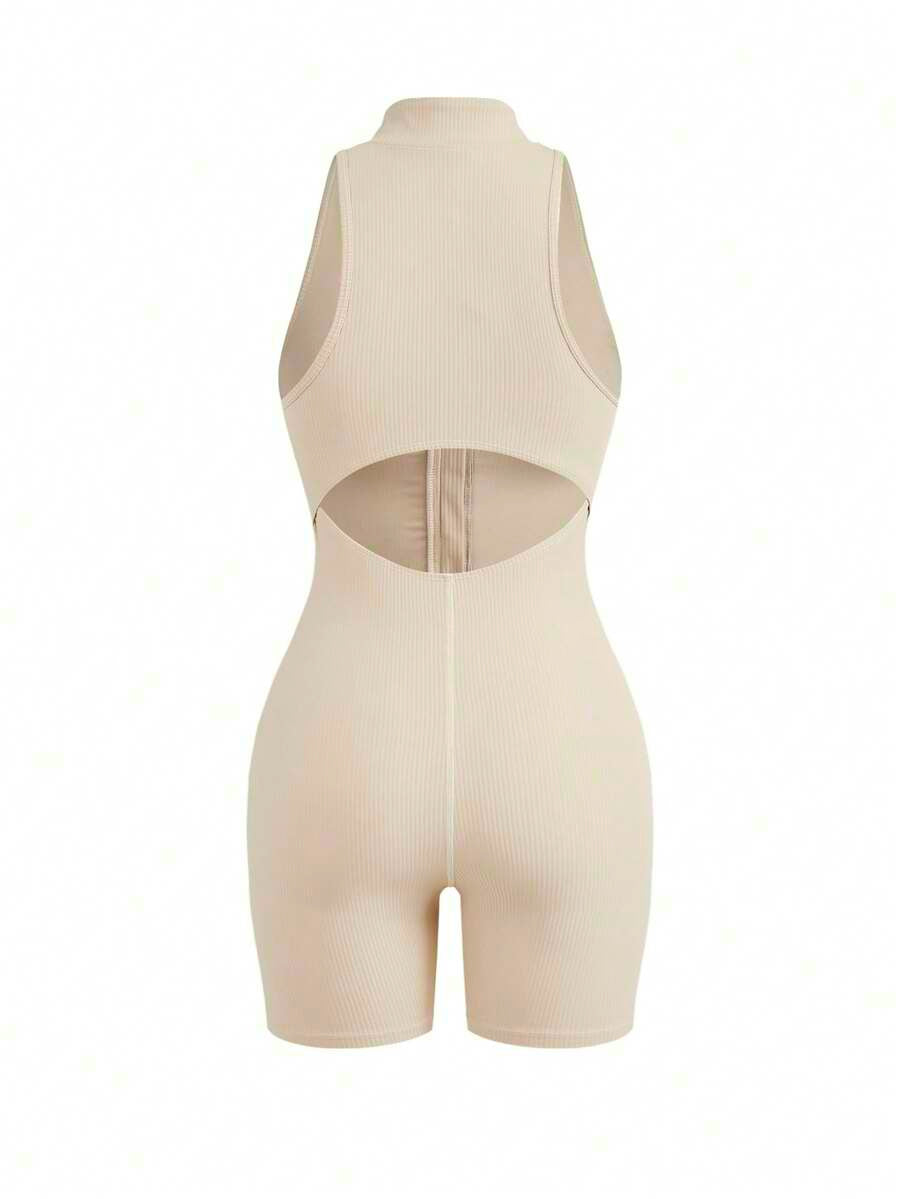Macacão Fitness Feminino com Zíper Frontal e Sem Mangas