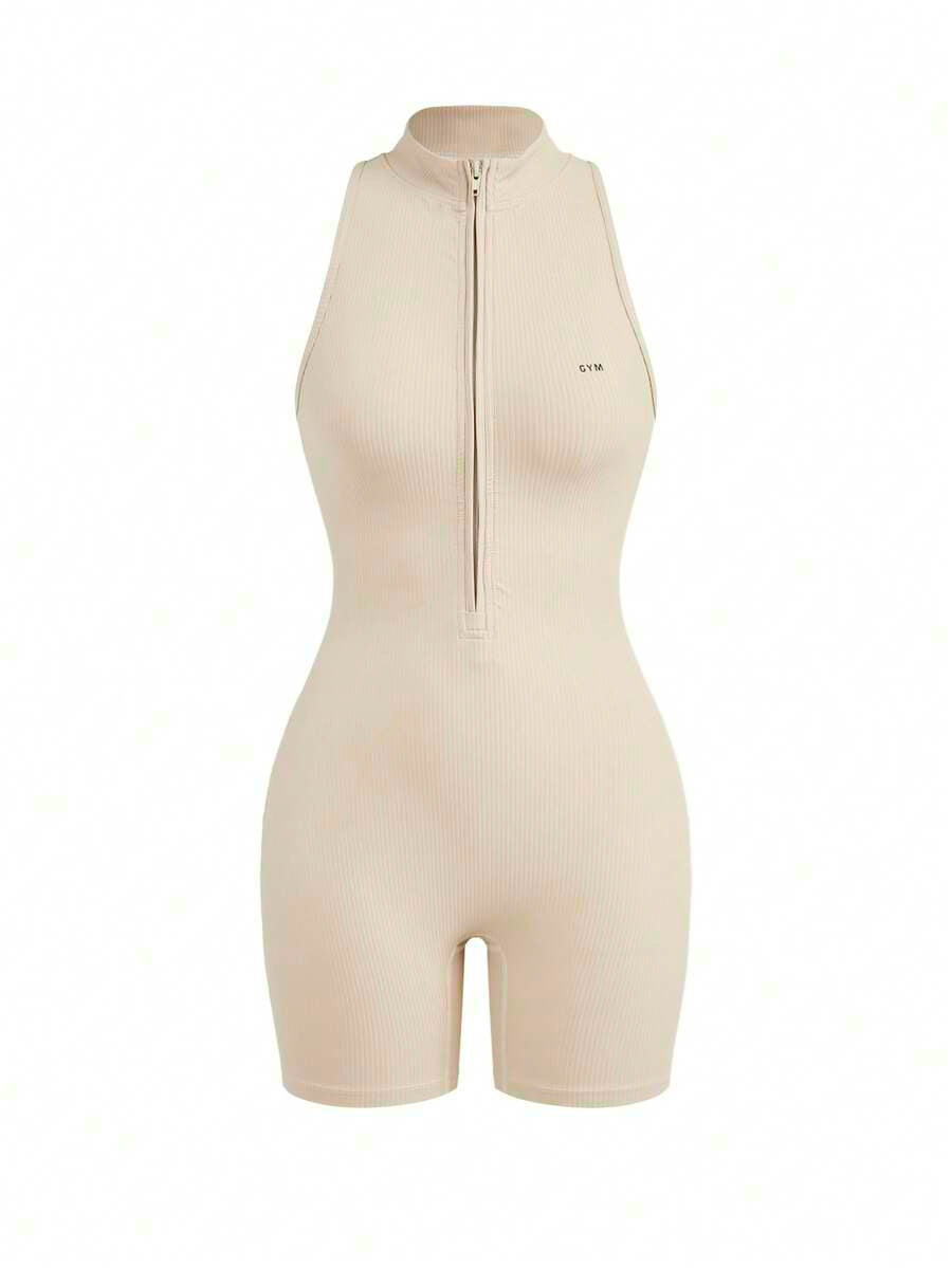 Macacão Fitness Feminino com Zíper Frontal e Sem Mangas