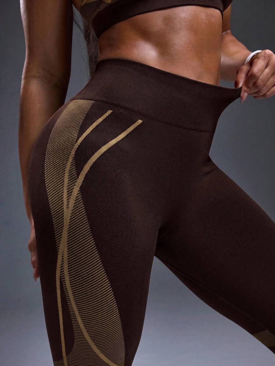Legging Fitness Feminina Sem Costura com Listras Contrastantes