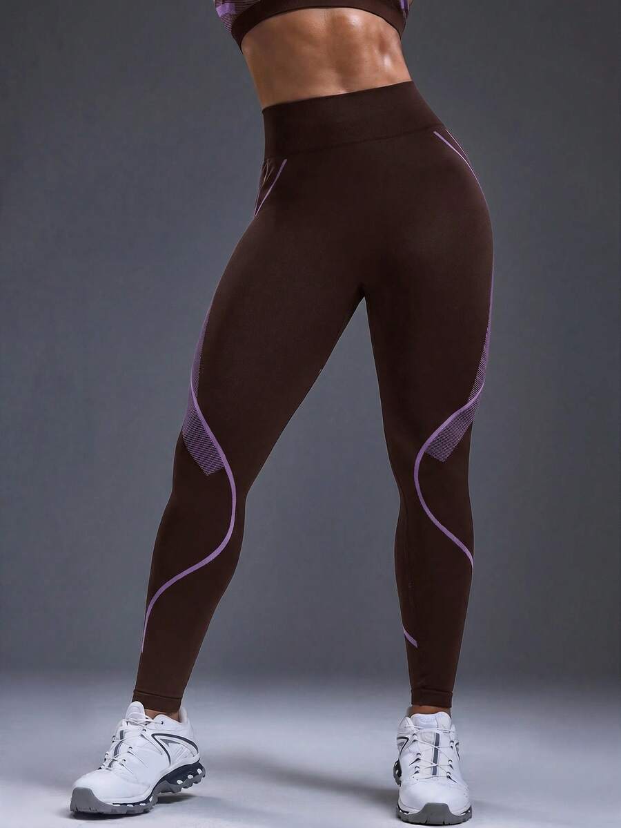 Legging Fitness Feminina Sem Costura com Listras Contrastantes