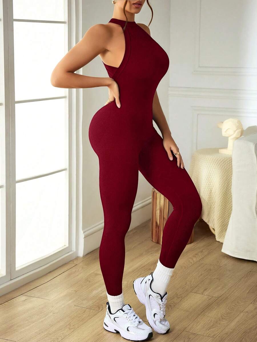 Macacão Fitness Feminino Sem Costas e Sem Mangas