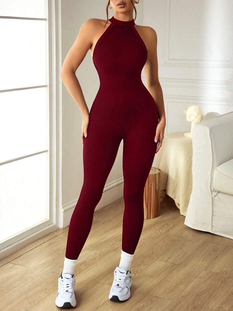 Macacão Fitness Feminino Sem Costas e Sem Mangas