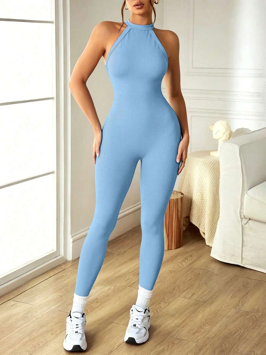 Macacão Fitness Feminino Sem Costas e Sem Mangas