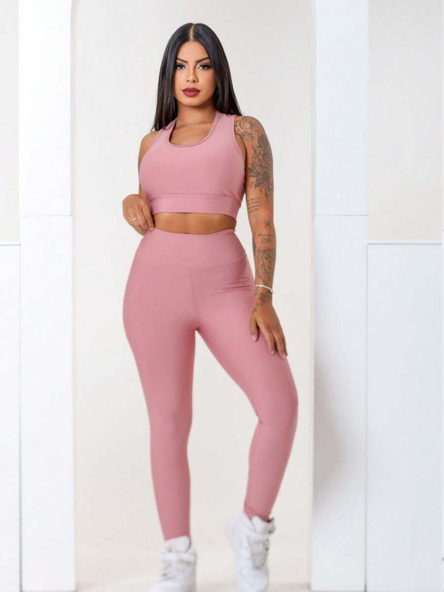 Conjunto Fitness Feminino Premium com Top e Legging de Cintura Alta