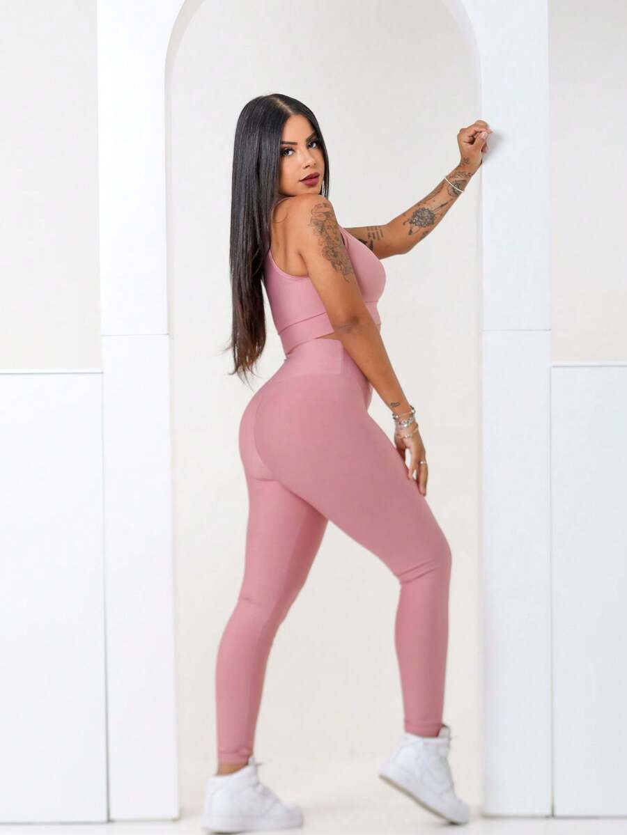 Conjunto Fitness Feminino Premium com Top e Legging de Cintura Alta
