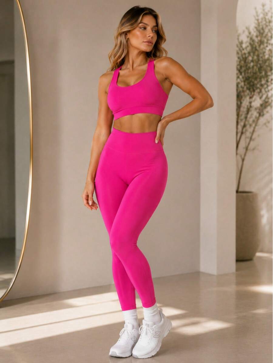 Conjunto Fitness Feminino Premium com Top e Legging de Cintura Alta