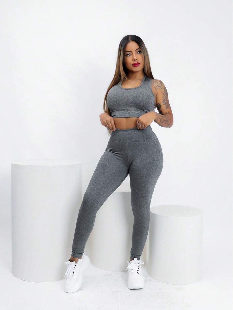 Conjunto Fitness Feminino Premium com Top e Legging de Cintura Alta
