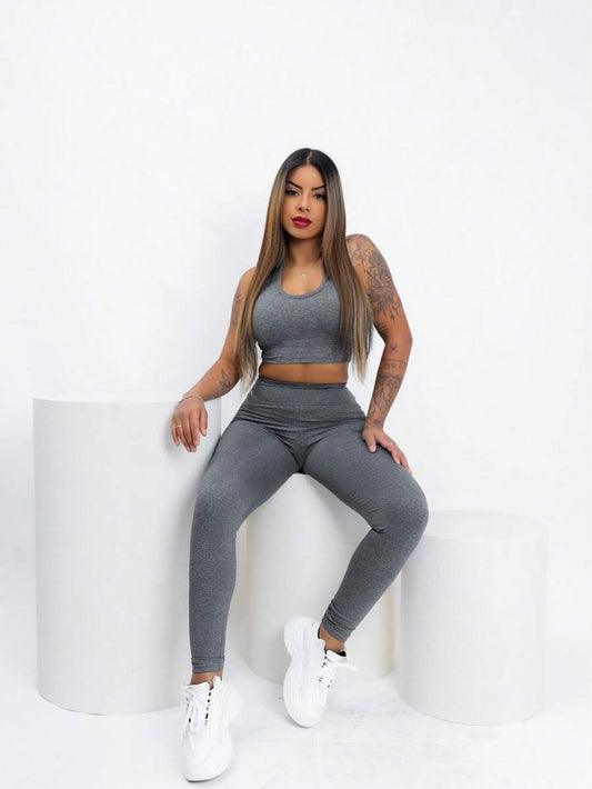 Conjunto Fitness Feminino Premium com Top e Legging de Cintura Alta