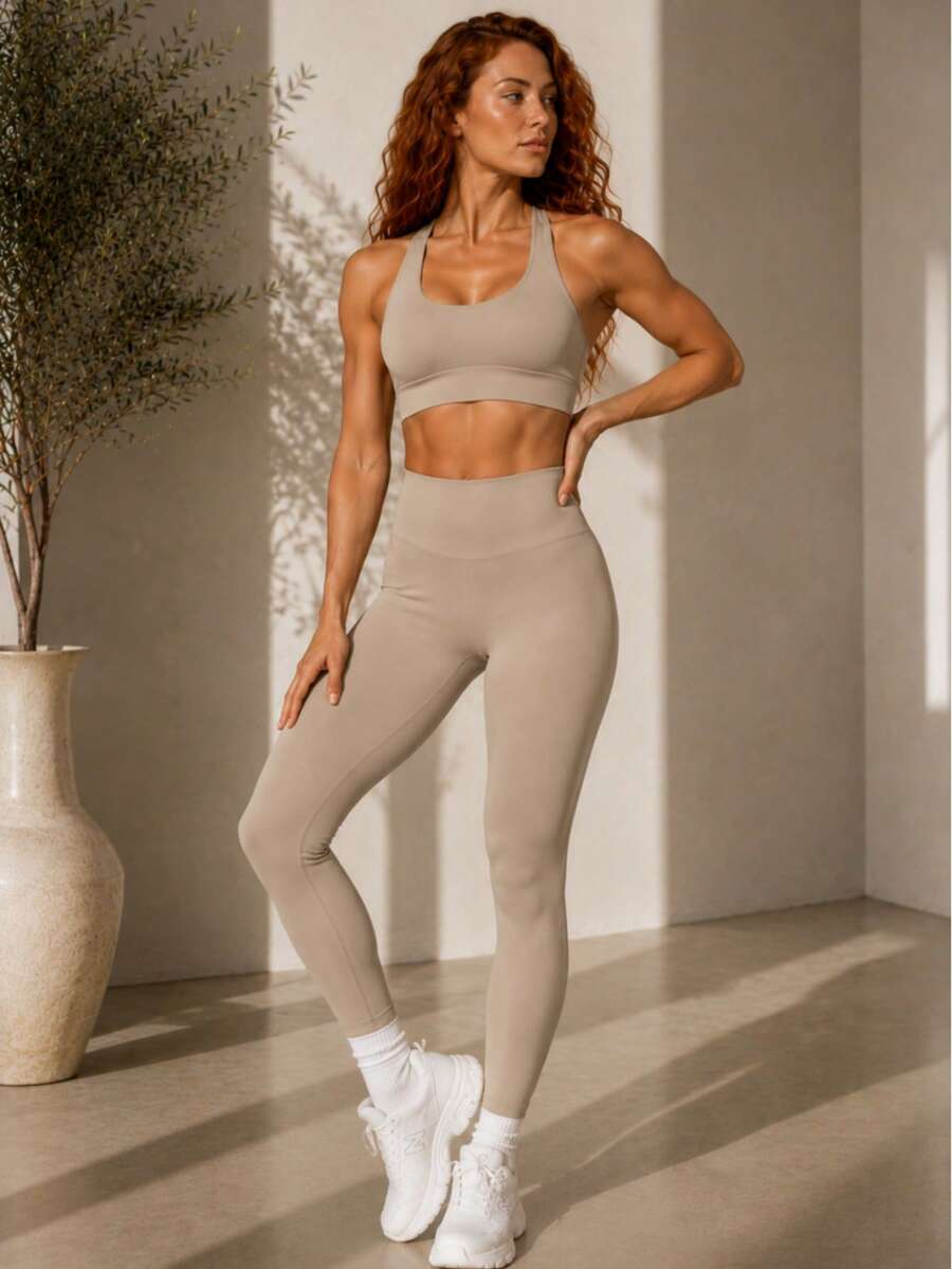 Conjunto Fitness Feminino Premium com Top e Legging de Cintura Alta