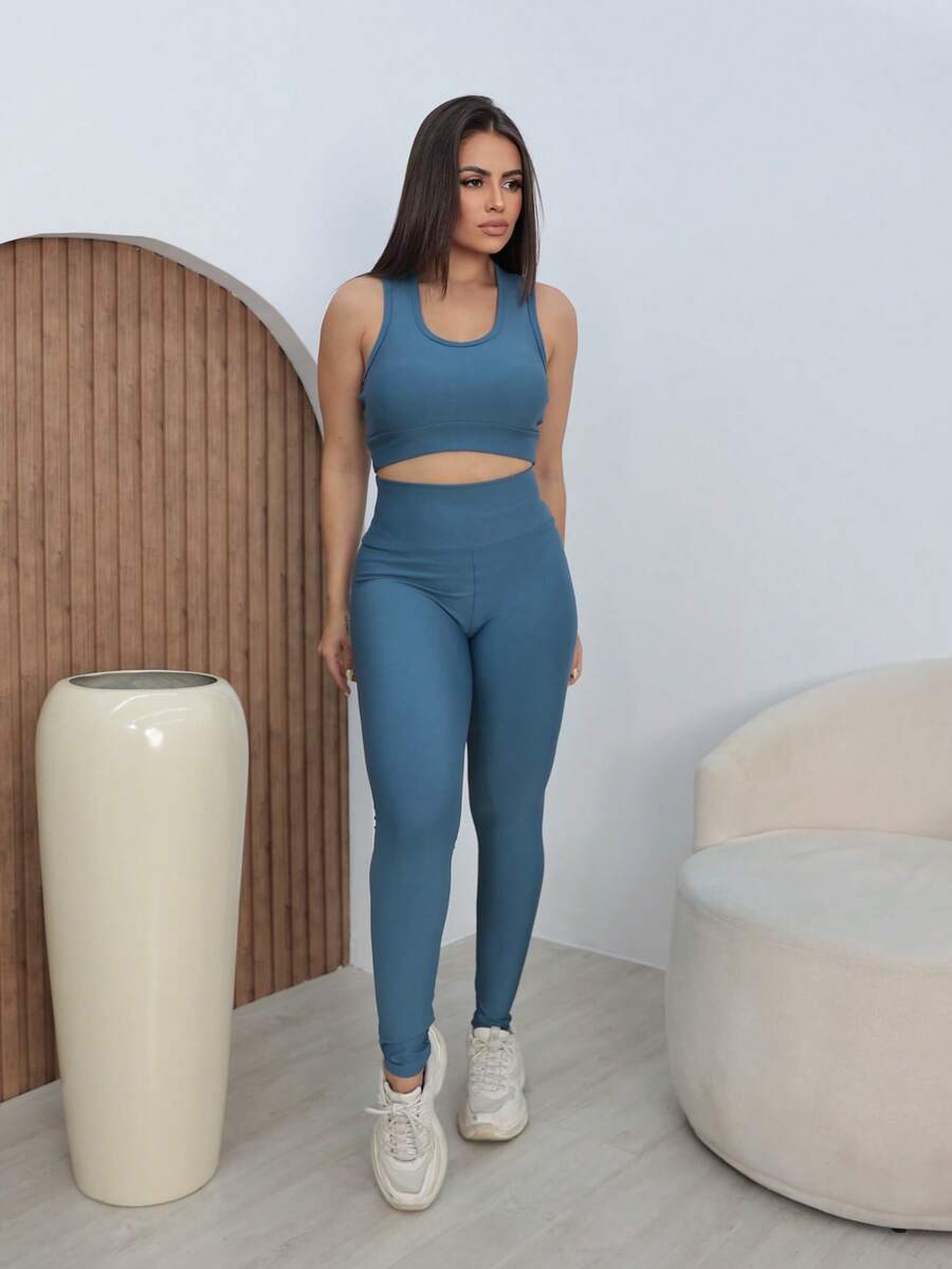 Conjunto Fitness Feminino Premium com Top e Legging de Cintura Alta