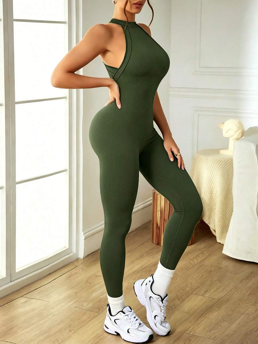 Macacão Fitness Feminino Sem Costas e Sem Mangas