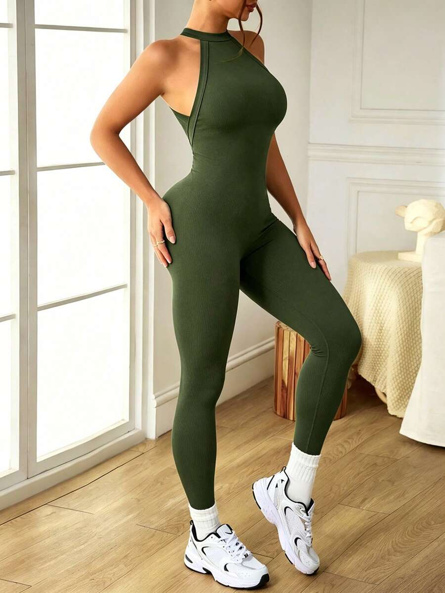 Macacão Fitness Feminino Sem Costas e Sem Mangas