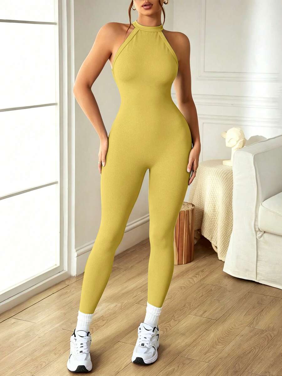 Macacão Fitness Feminino Sem Costas e Sem Mangas