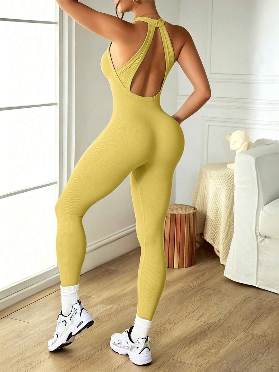 Macacão Fitness Feminino Sem Costas e Sem Mangas