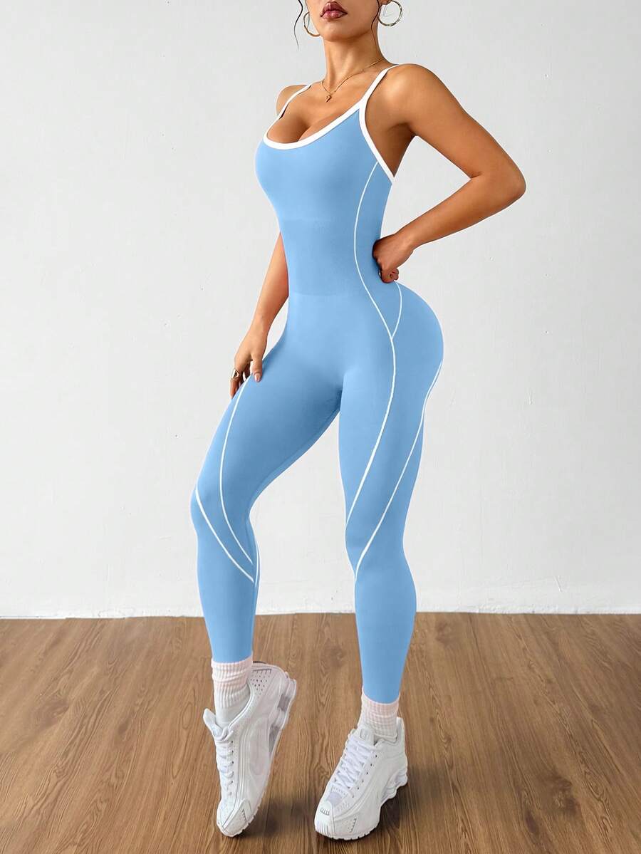 Macaquinho Fitness Feminino Sem Costas com Detalhes Contrastantes