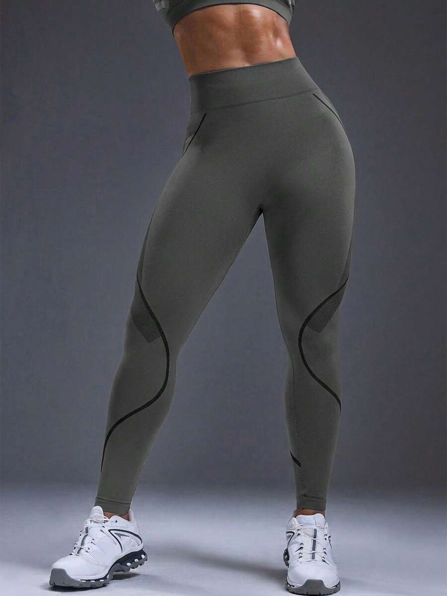 Legging Fitness Feminina Sem Costura com Listras Contrastantes