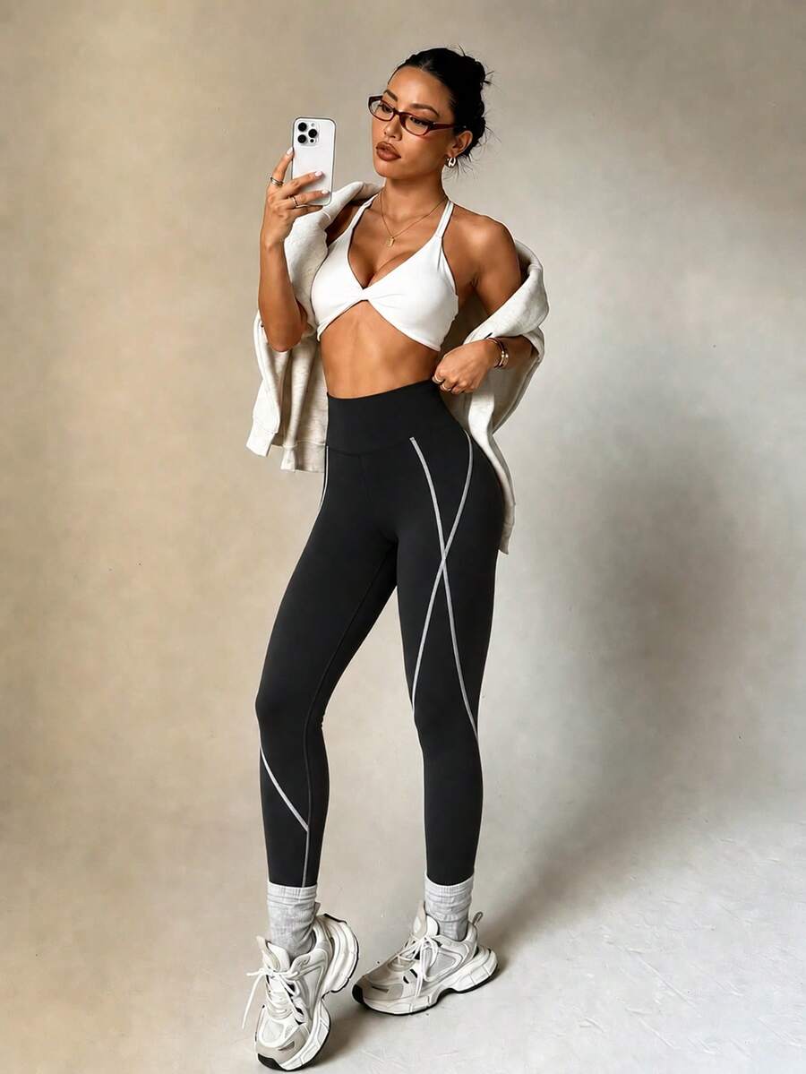 Legging Fitness Feminina com Bolso e Cintura Alta para Yoga