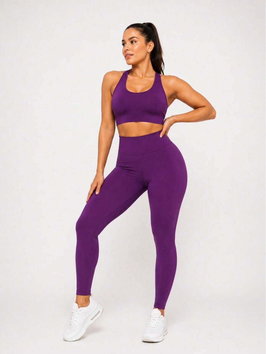 Conjunto Fitness Feminino Premium com Top e Legging de Cintura Alta